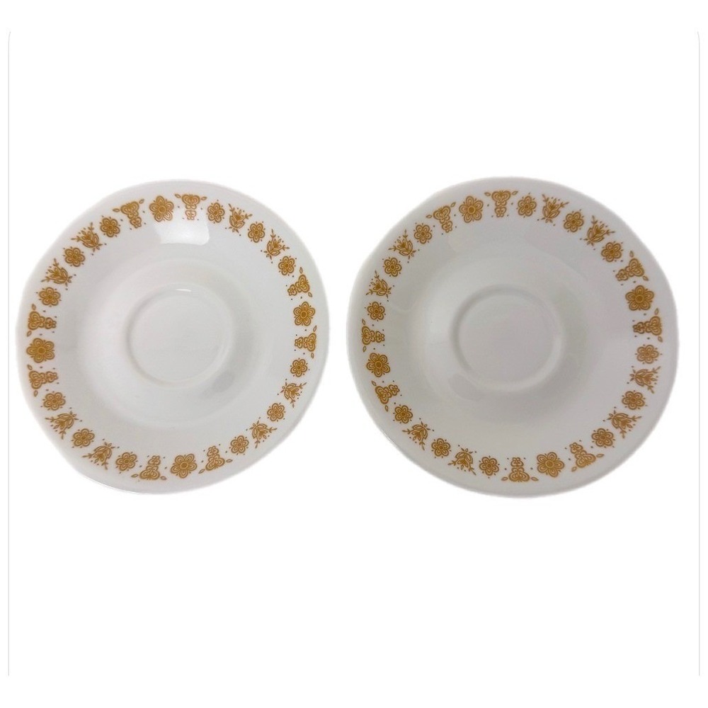Corelle‎ Butterfly Gold Saucers Set of 8 White Gold Vintage 6" Vitrelle Glass - Picture 9 of 15